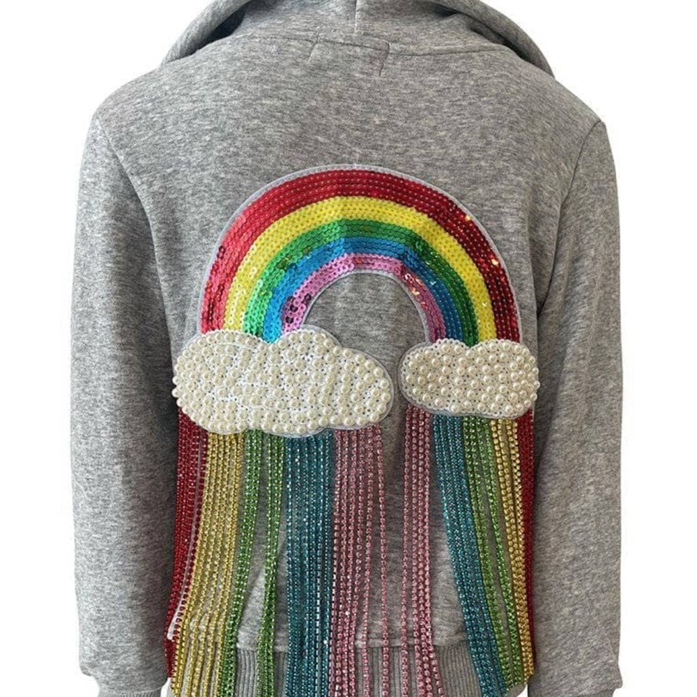 Women’s Gray Hoodie with Rainbow Sequin Design - Picture 2 of 8